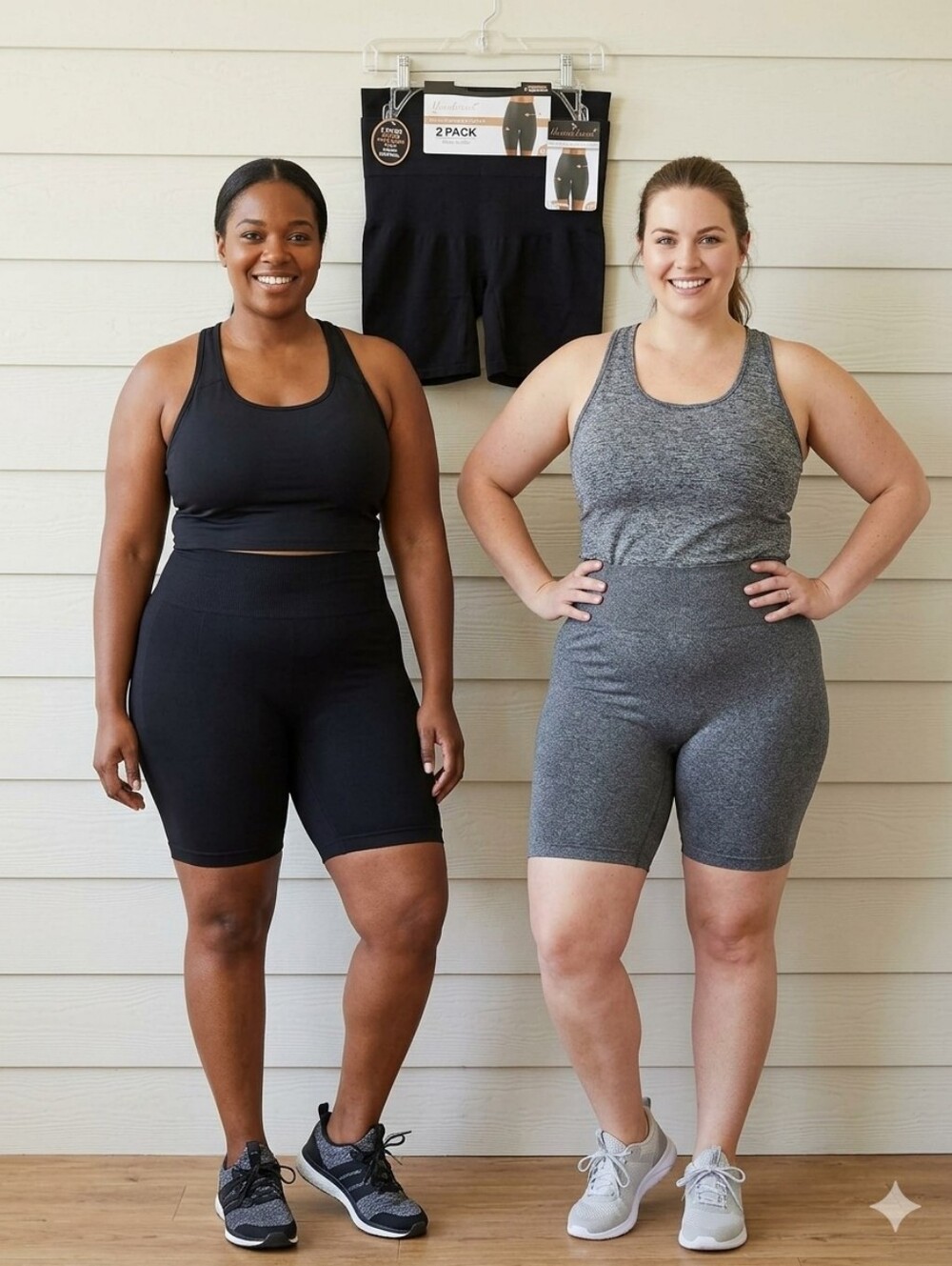 UNDER WHERE? 2PACK Women's High Waist Mid-Thigh Shaping Shorts Gray/black